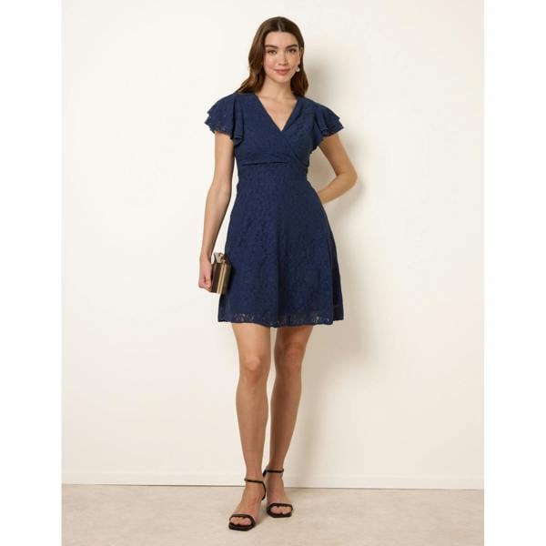 Blue Vanilla Lace Angel Sleeve Mini Dress