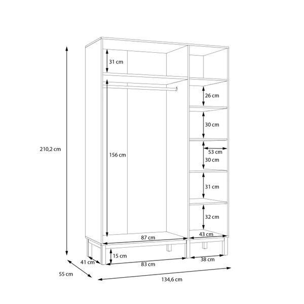 Wyld Haus Basel Light Grey and Oak 3 Door Wardrobe with Shelves Drawer and Hanging Rail