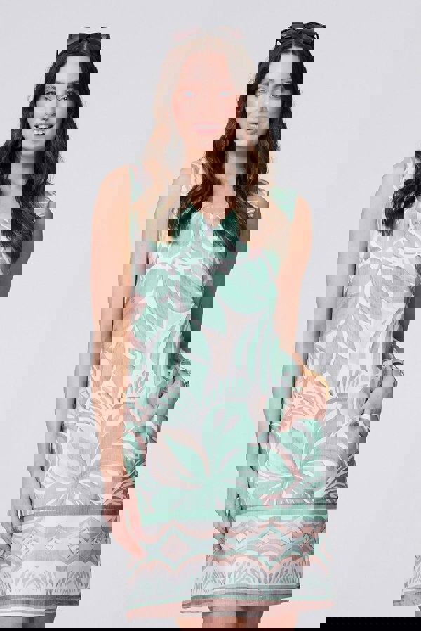 Green | Floral V-Neck Knee Length Shift Dress