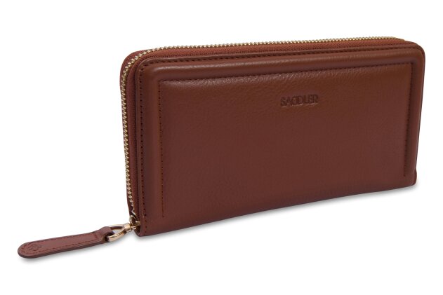 SADDLER "Beatrice" RFID Long Zipper Real Leather Purse (Gift Boxed) - Tan