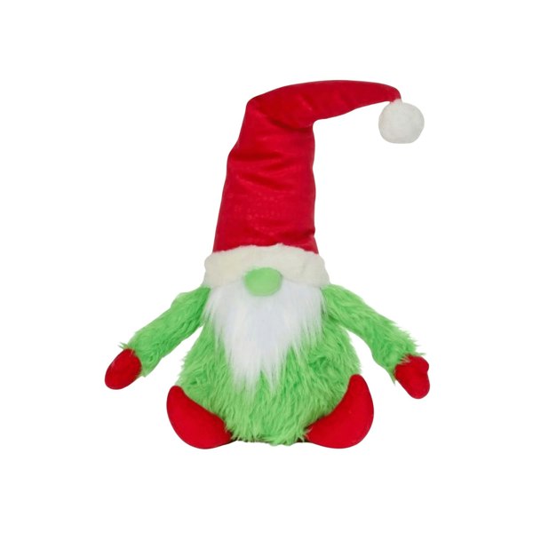 Samuel Alexander 35cm Soft Green Fur Christmas Sitting Gronk Decoration with Santa Hat