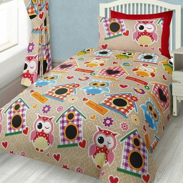 Velosso Owl Printed Cotton Blend Duvet Cover and Pillowcase Set