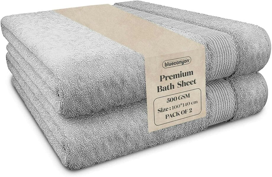 Blue Canyon Premier 100% Cotton Bath Sheets 2 Pack 500 GSM - Grey, 100 x 140cm