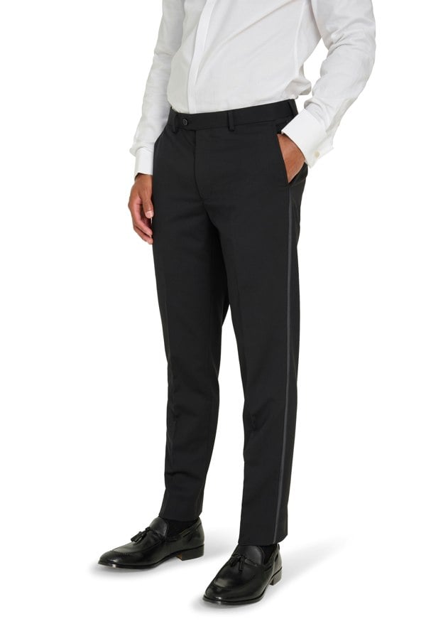 Harry Brown London Leo Tuxedo Dinner Trousers with Satin Stripe Detail - Black