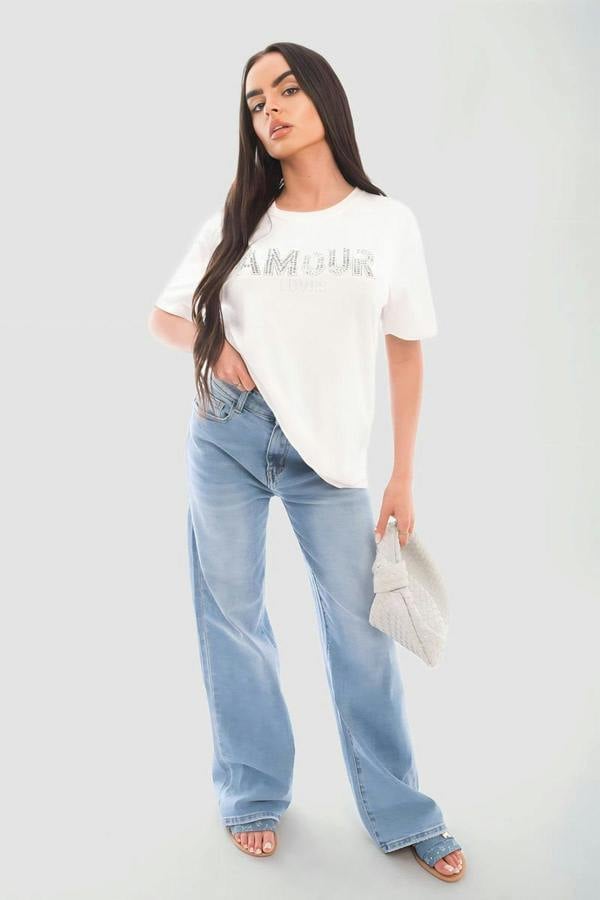 Chana Back Statement Distressed Straight Leg Jeans - Denim