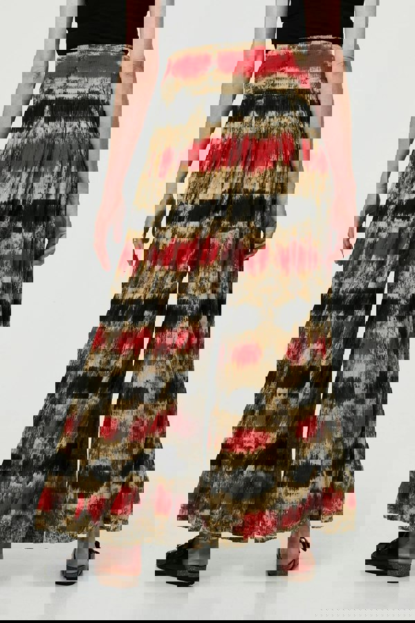 Orange | Tie Dye Shirred High Waist Wide Trousers
