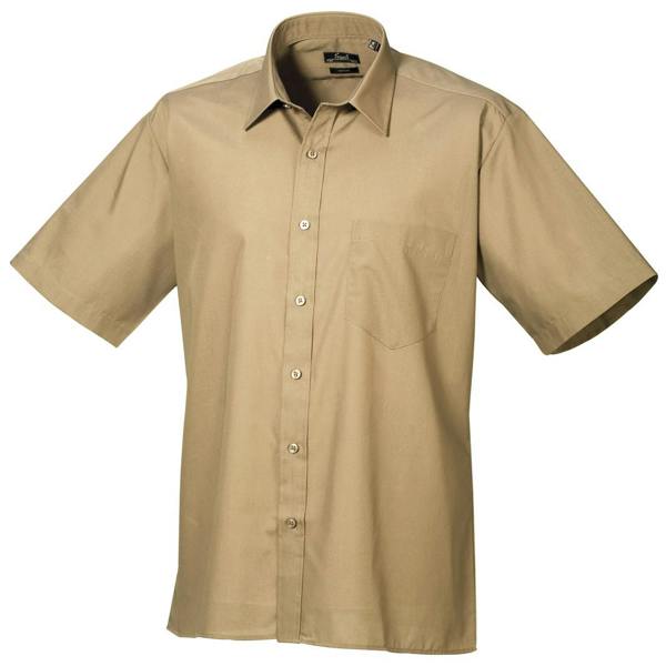 Premier Mens Short Sleeve Formal Poplin Plain Work Shirt - Khaki