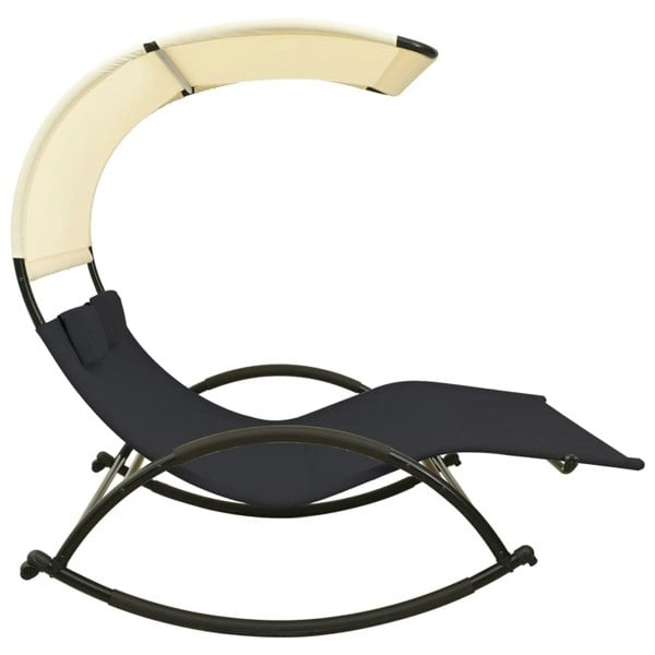 Berkfield Double Sun Lounger with Canopy Textilene Black and Cream