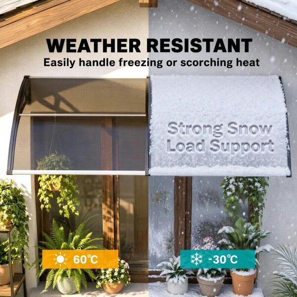 Front Door Canopy, Outdoor Awning, Rain Shelter, 200 x 96cm, Brown