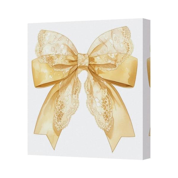 Benjamin Tate Design Gold Bow Canvas Wall Art Print With Gallery Style Deep Wooden Frame