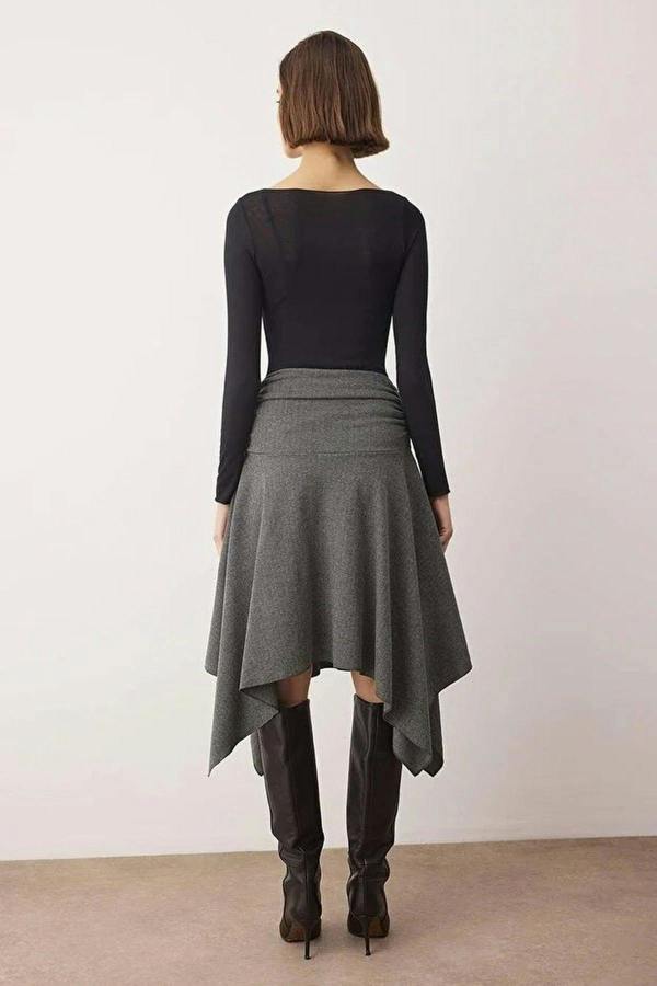 WOVCOR Jacquard Skater Asymmetrical Midi Knit Skirt