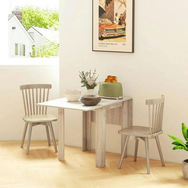 Light oak-effect drop leaf dining table with two chairs for compact dining