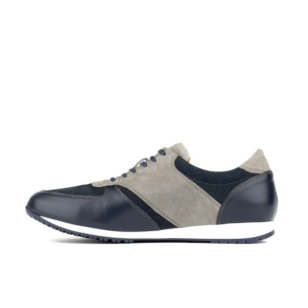 Embassy London San Francisco - Navy & Grey - Men's lace-up leather & suede trainer