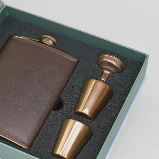 Sophos 4 Piece 8oz Hip Flask Gift Set - Copper/ Brown Finish