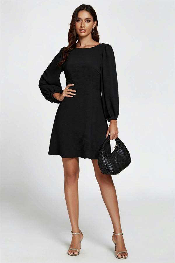 FS Collection Back V Neck Mini Dress In Black