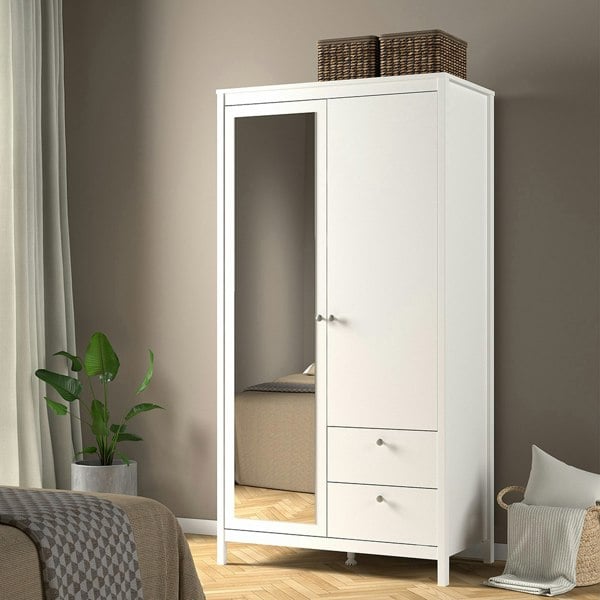 Furniture To Go Madrid Wardrobe with 1 door + 1 mirror door + 2 drawers White