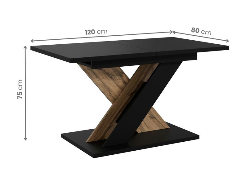 PHD Furniture TOXX Extendable Dining Table 120–160cm – Black & Wotan Oak Effect