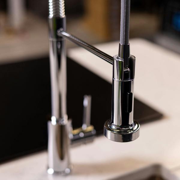Flode Fjädra | Pull Out Kitchen Sink Mixer Tap | Spring Style Mixer Tap | Chrome | Round Head