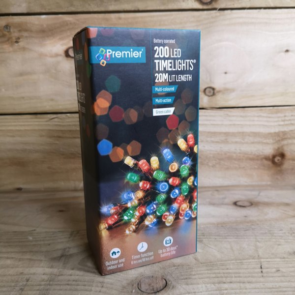 Samuel Alexander 200 LED 20m Premier Christmas Indoor Outdoor Multi Function Battery Operated String Lights with Timer in Multicoloured