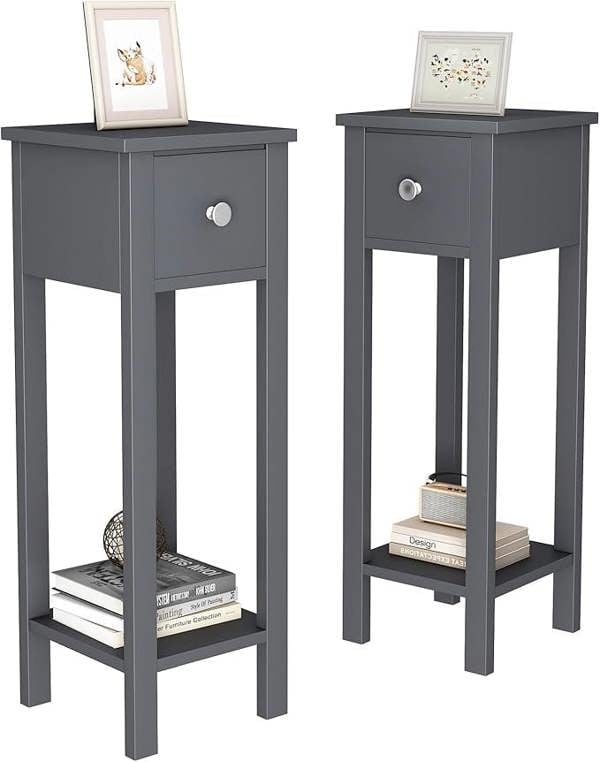 Set of 2 Solid Wooden Bedside Tables with Open Shelf and Drawer – Amelia by MCC