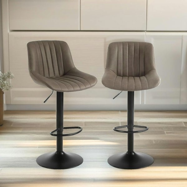 Rafaelo Mobilia 2PC Height Adjustable 360 PU Leather Swivel Bar Stools Set Brown