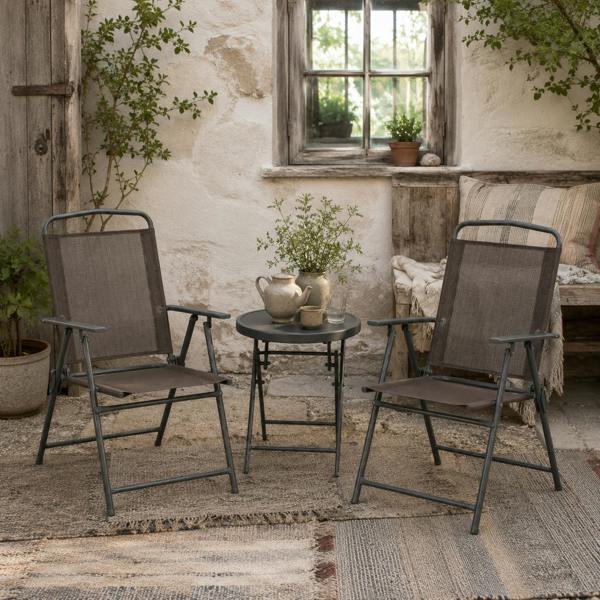Wyld Haus Lepa Tara Glass And Metal Brown 3 Piece Garden Seating Set With Table And Chairs