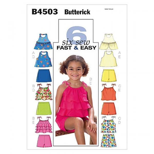 Butterick Sewing Pattern 4503, Shorts, Skirts, Tops for Kids, Baby, Ages 2-3-4-5 - Easy