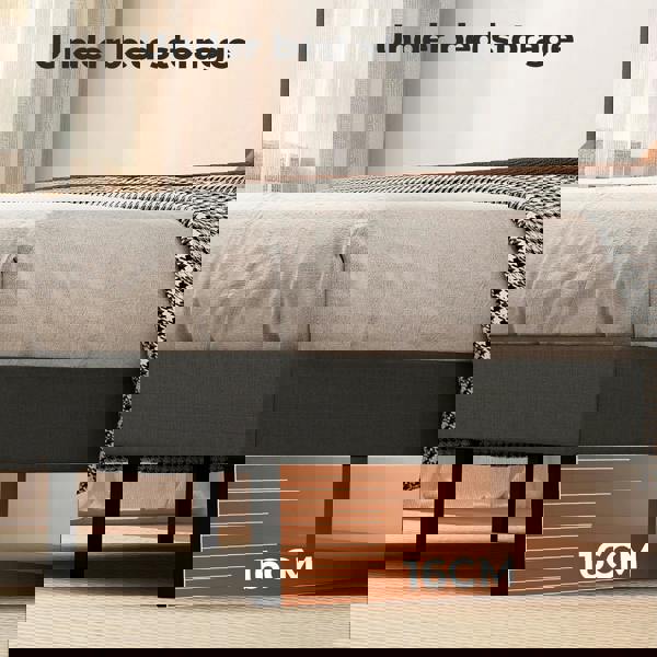 Levede Bed Frame Upholstered Linen Headboard Tufted Wooden Slat Double Size Grey