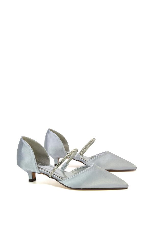 XY LONDON Diamante Strap Kitten Heel Pointed Toe Court Shoes
