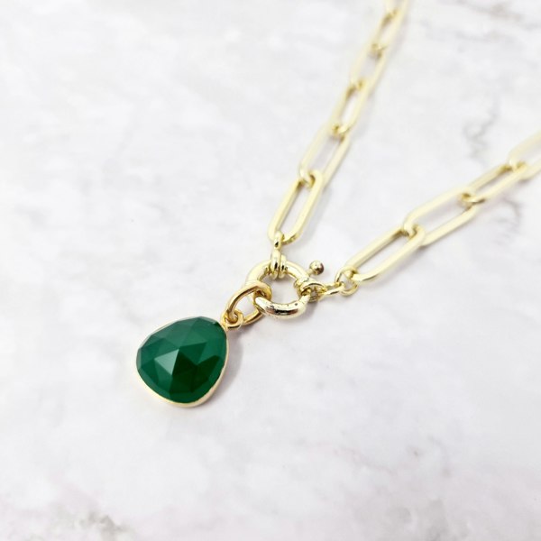 Harfi Green Onyx May Birthstone Gold Plated Charm Necklace