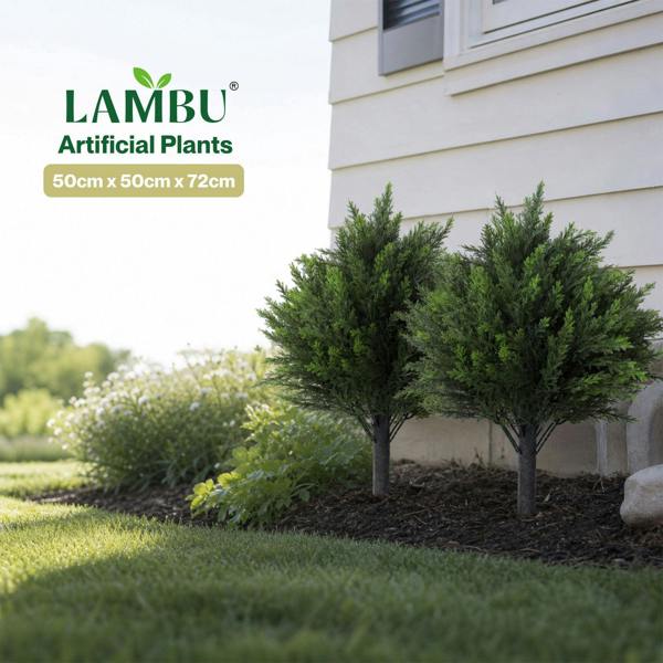 Lambu Artificial Cedar Topiary Balls Set of 2 Ground Spike Patio Garden Green
