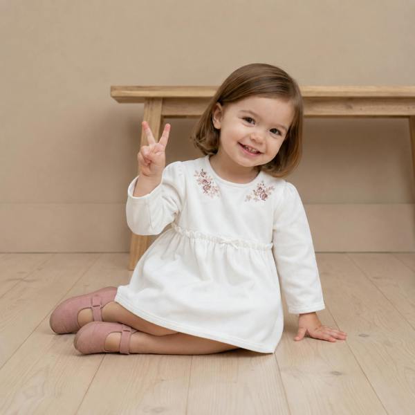 Mini Cuddles Baby Girls Floral Embroidered Dress, White