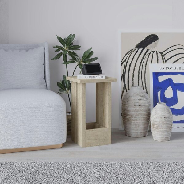 Decortie Tasos Square Side Table Nightstand (W) 30cm - Travertine