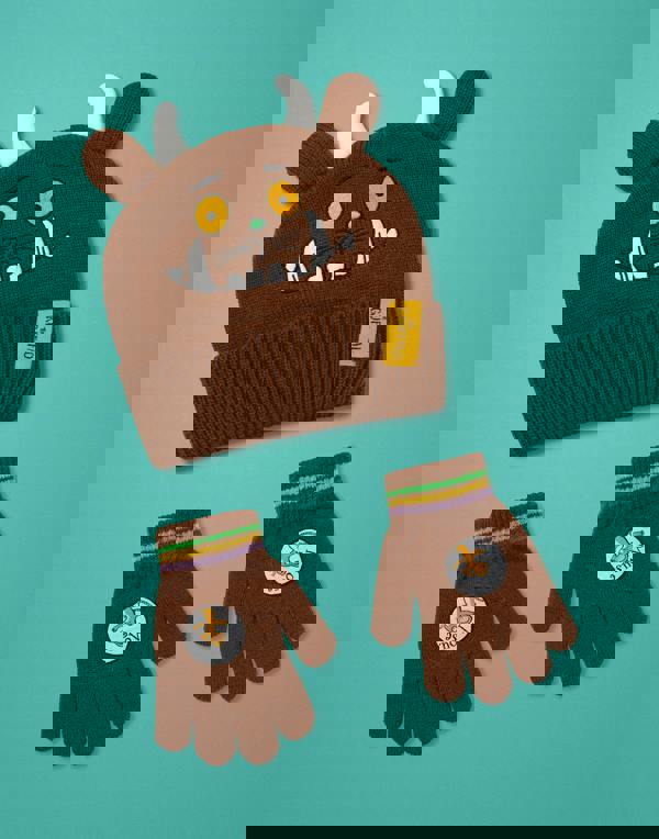 Gruffalo & Friends Unisex Kids Brown Novelty Face Beanie and Gloves Set (One Size)