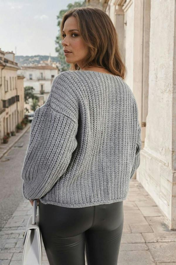 Melissa Chunky Cable Button Knit Cardigan - Grey