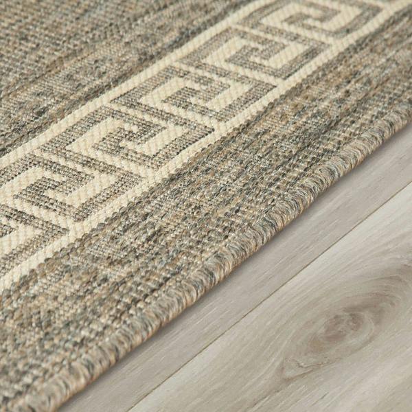 Kitchen Rug Grey Non Slip Greek Key Border Large Small Runner Heavy Duty Carpet Mat