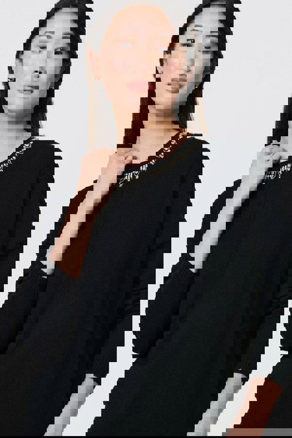 Black | Embellished Neck Relaxed Jumper
