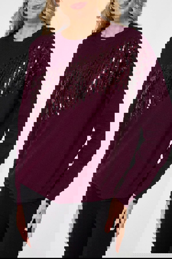 Red | Sequinned Detail Relaxed Jumper
