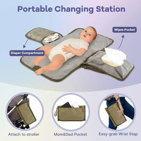 Ruvalino Baby Changing Backpack with Changing Mat & Dummy Holder - Olive Green