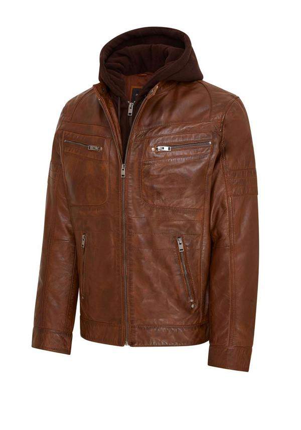 Infinity Leather Mens Hooded Leather Biker Jacket - Stavern