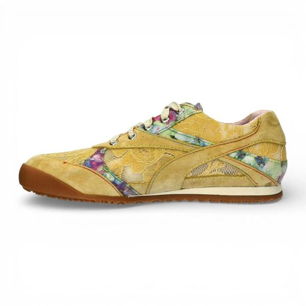 Laura Vita Tivanao 03 - Women's Yellow Floral Leather Sneakers