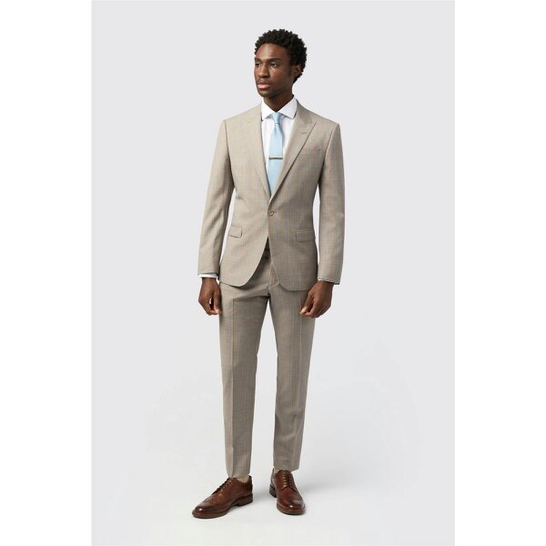 Alexandre Silver Alexandre Tailored Fit Italian Oatmeal Blue Check Jacket