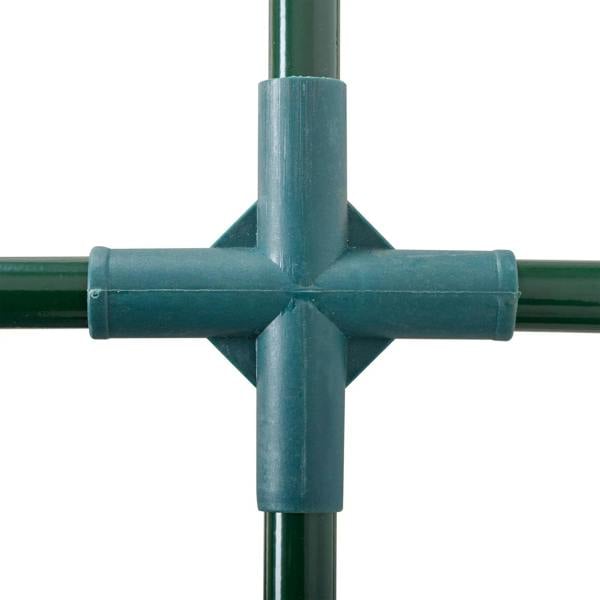 Green-painted steel frame cross connector joint for tunnel greenhouse tube assembly