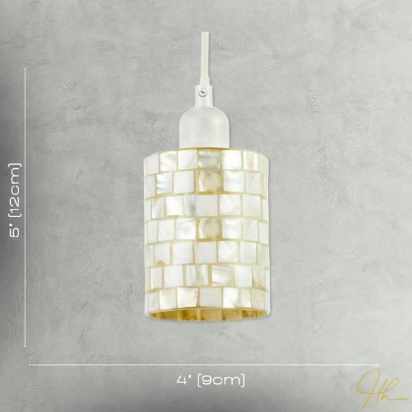Modern Cylindrical Pendant Light Shade Mother of Pearl Style Mosaic Image 7