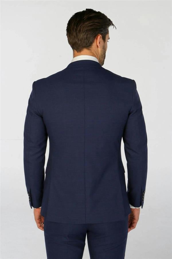 Infinity Leather Men's Navy Checked 3 Piece Suit Tailored Fit Suit Formal Wedding