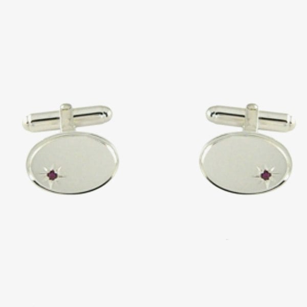 T. H. Baker Sterling Silver Oval Edged Ruby Toggle Cufflinks LH45 T/R