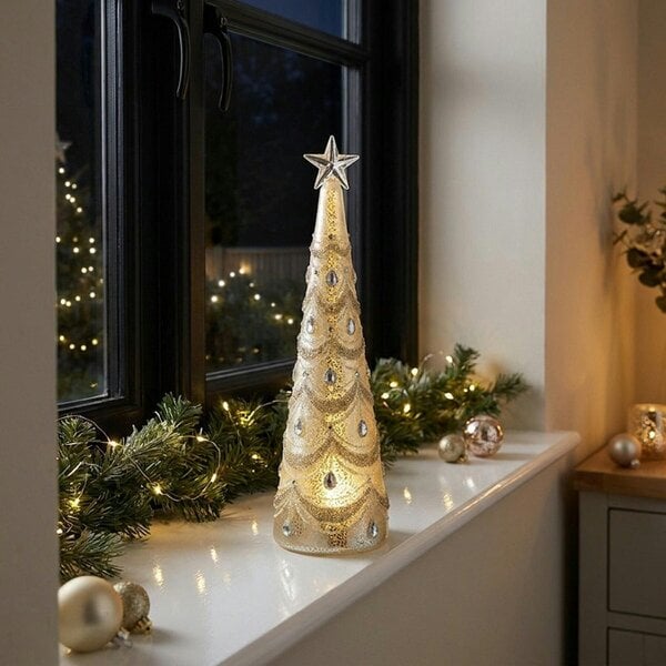 Garden Greatness Large Decorated Glass Light Up Christmas Tree