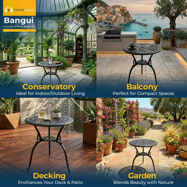 Homeology BANGUI Black Garden and Patio Cast Aluminium Bistro Table