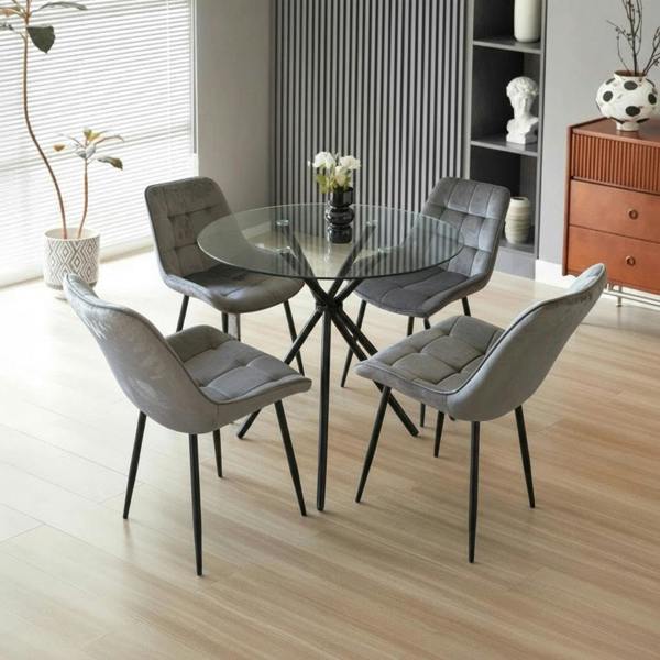 Outdoor Living New York Dining Table with 4 Erica Velvet Chairs - Grey