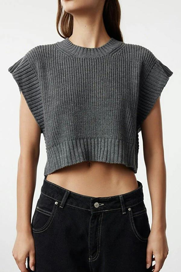 WOVCOR Crop Crew Neck Knit Sweater